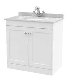 Balterley Swynnerton Traditional 2 Door Floor Standing Vanity Unit with Marble Basin, Satin White, 800mm