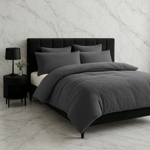 Teddy Bear Fleece Soft Cosy Duvet Cover + Pillow Case Set Grey King
