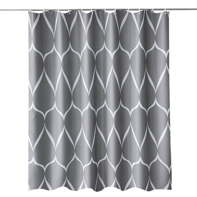 Lattice Dark Grey Polyester Shower Curtain with 12 Hooks - 180x180cm