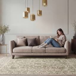 Green Beige Living Room Area Rug Traditional Floral Medallion Runner
