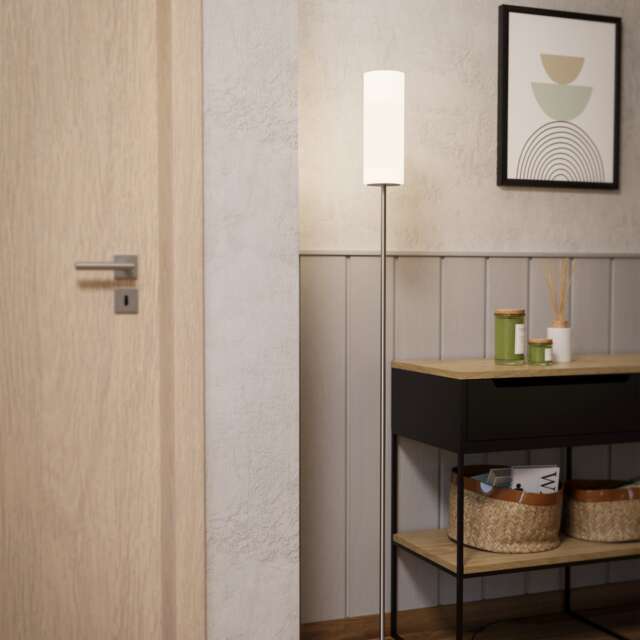 EGLO Troy 3 White Satin Nickel Steel & Glass Floor Lamp