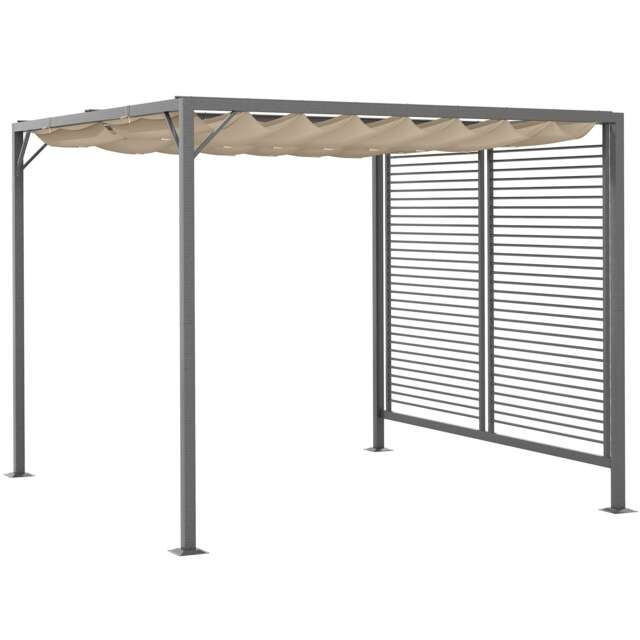 Outsunny 2.8 x 3m Metal Outdoor Pergola with Retractable Roof, Outdoor Gazebo Canopy Shelter with Grommet Holes for Garden, Patio, Lawn, Beige