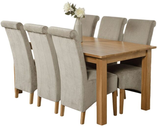 Oslo 180 x 90 cm Large Oak Dining Table and 6 Montana Fabric Chairs Grey Grey