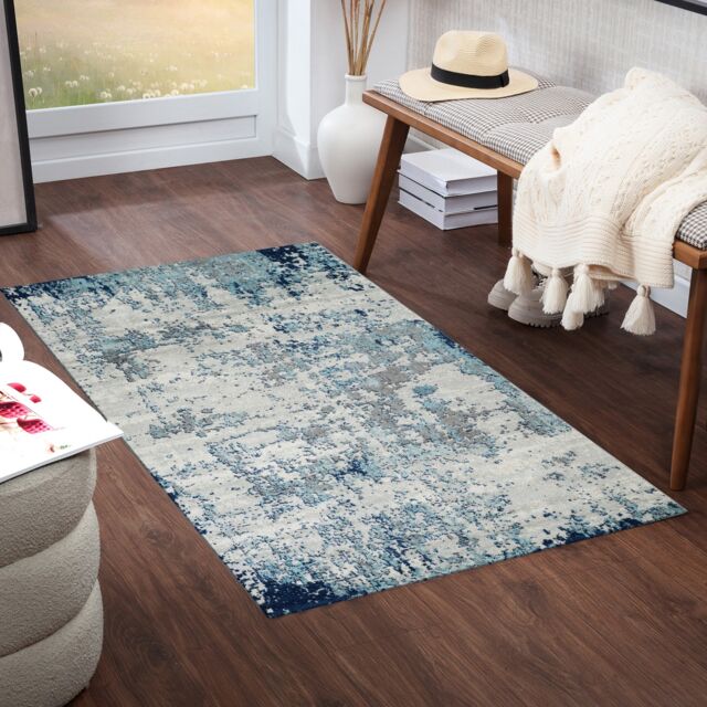 LIVABLISS Sunderland-Abstract Modern Marble Rug 80 x 150 cm Blue Grey