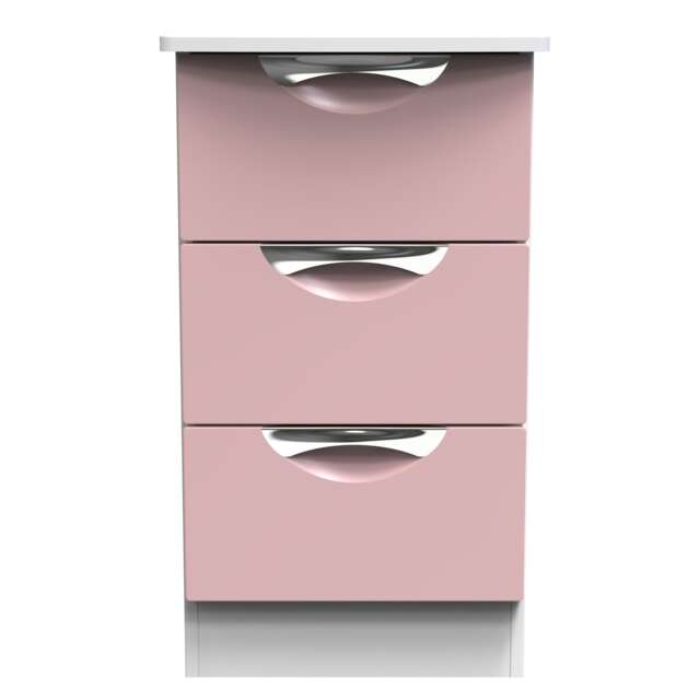 Holborn 3 Drawer Bedside Cabinet in Kobe Pink & White (Ready Assembled) Pink Kobe Pink & White