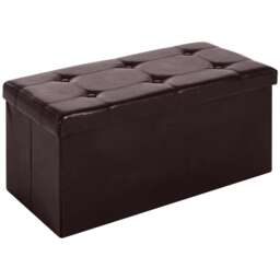 HOMCOM Folding Faux Leather Storage Cube Ottoman Bench Seat PU Rectangular Footrest Stool Box Brown Brown 1