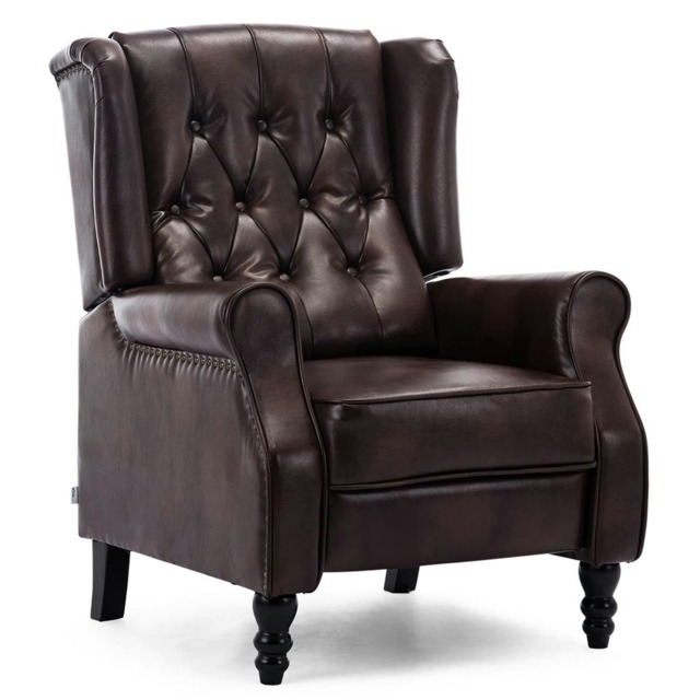 Althorpe Wing Back Recliner Button Back Fireside Leather Chair (Brown)