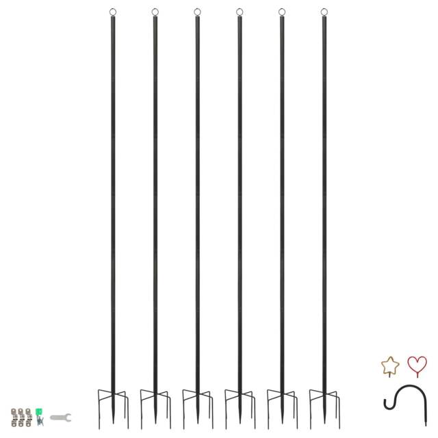 Harbour Housewares Outdoor Festoon Pole with Interchangeable Heads - 0.6-2.5m Tall Heavy-Duty Shepherd Hook Garden Pole Hooks Black Black One Size 6