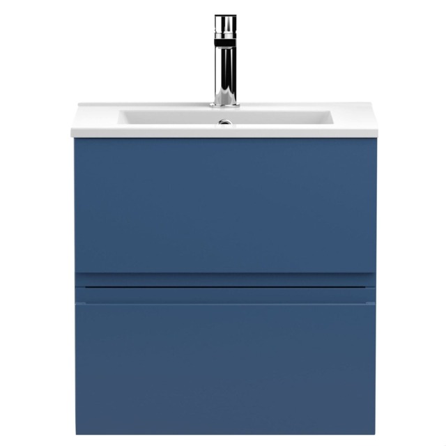 Balterley Mavesyn Contemporary 2 Drawer Wall Hung Vanity Unit with Minimalist Basin, Dark Blue, 500mm