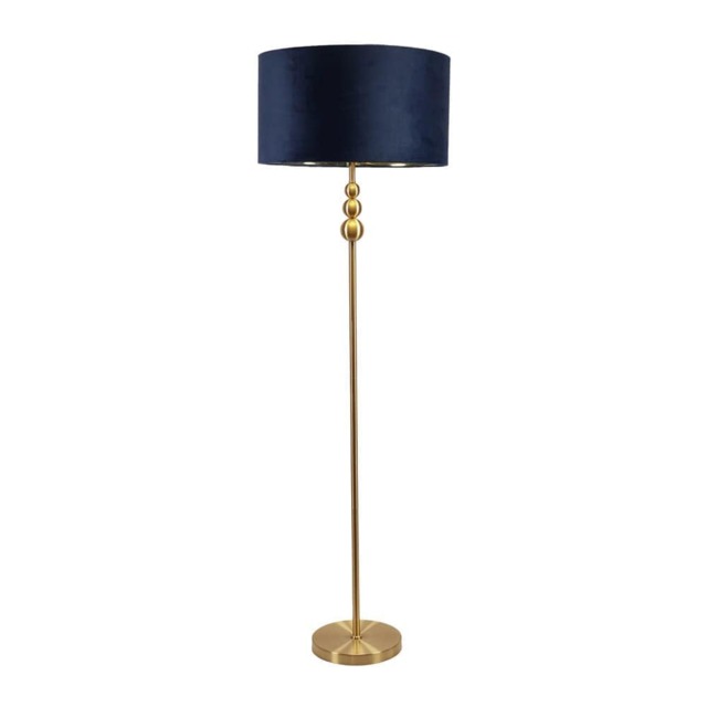 ValueLights Marissa Gold Stacked Ball Floor Lamp Navy Blue Velvet Gold Shade