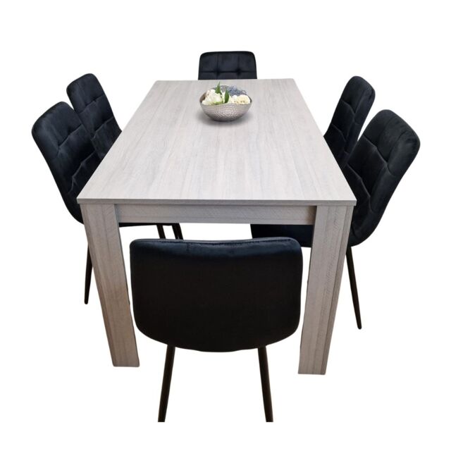 Kosy Koala Modern Grey Rectangle Dining Table Set With 6 Black Velvet Chairs Dining Room Furniture Set Black One Size 8