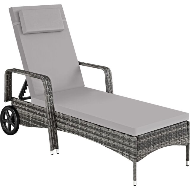 Sun Lounger - 6-position backrest, weather and UV-resistant, soft pillow, two wheels Grey grey/light grey 1
