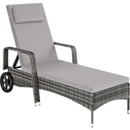 Sun Lounger - 6-position backrest, weather and UV-resistant, soft pillow, two wheels Grey grey/light grey 1