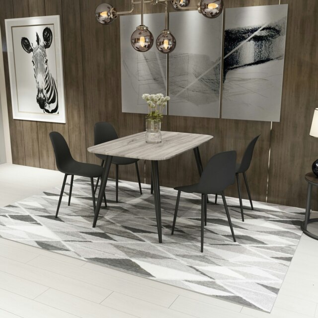 Aspen Grey Oak Effect 120cm Rectangular Dining Table with 4 Curve Plastic Chairs - Modern Dining Set Black One Size 1
