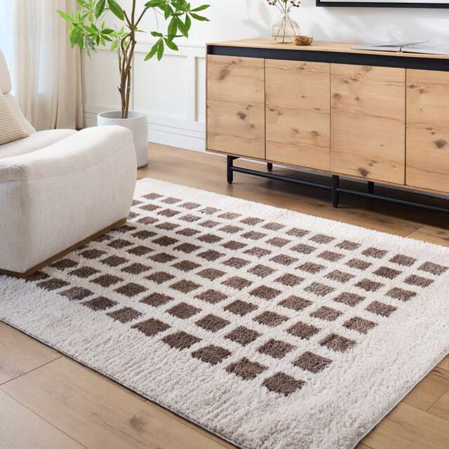 LIVABLISS Fossay Shaggy-Washable Modern High Pile Rug 200 x 275 cm Beige Brown
