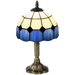 HOMCOM Handmade Stained Glass Table Lamp, TiffanyStyle Bedside Lamp for Bedroom, Living room, Home, Nightstand, Decorative Night Light, Blue