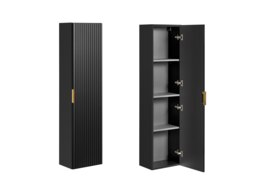 Bathroom Wall Cabinet Tall Slim Storage Unit Ribbed Textured Black 1 Door Floating Furniture - Adel