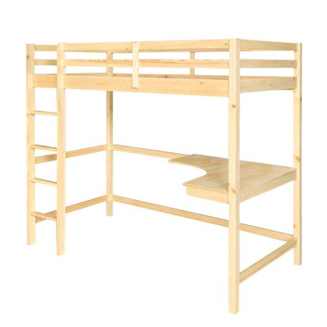 3ft Single High Sleeper Bed With Corner Desk In Natural