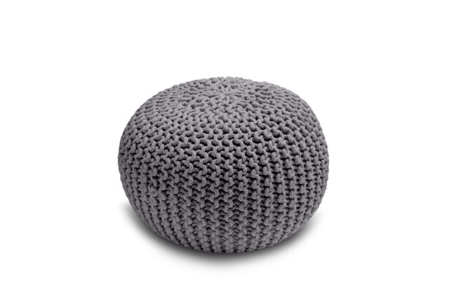 Knitted Pouffe Chunky Round Footstool Ottoman 100% Cotton Handmade Grey