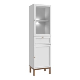 Wensley Display Cabinet with 1 Door 1 Drawer and 1 Glass Door in Light Grey and Oak inc LED Lighting