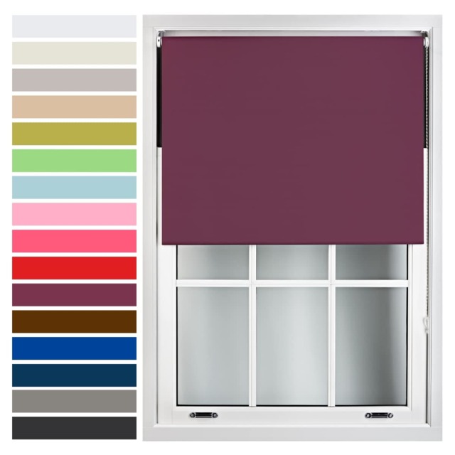 FURNISHED Roller Blind Made to Measure Blackout Fabric with Metal Fittings Easy Fit Purple Aubergine (W) 180cm x (L) 165cm
