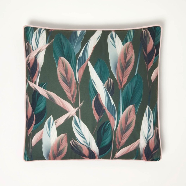 Homescapes Dark Green Botanical Leaf Cushion - 45 x 45 cm