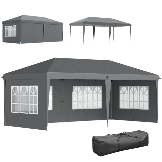 Outsunny 3 x 6m Heavy Duty Gazebo Marquee Party Tent with Storage Bag Grey Grey Grey 585 cm x 295 cm x 270 cm 1