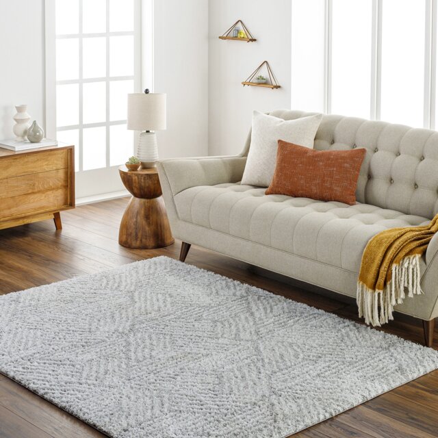 LIVABLISS Cloudy Shaggy-Geometric Soft Plush Pile Rug 200 x 275 cm Beige Grey