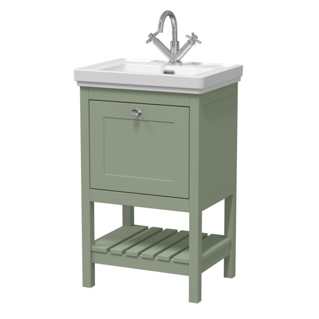 Balterley Rye Bathroom Floor Standing 1 Drawer Vanity & 1 Tap Hole Fireclay Basin Green Matt Green