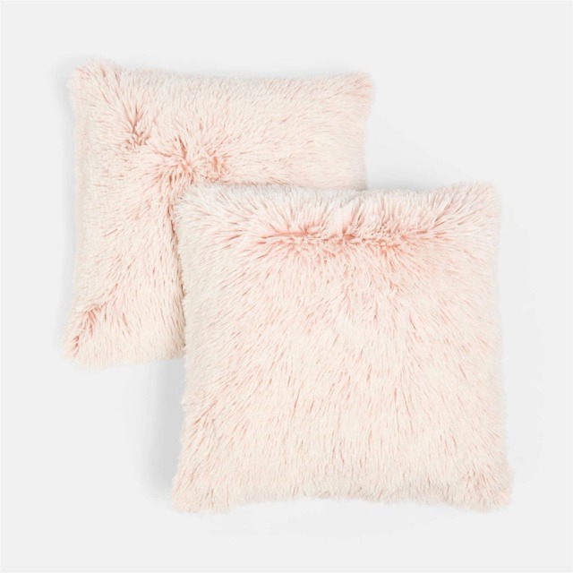 OHS 2 Pack Fluffy Ultra Soft Plush Two Tone Square Cushion Covers Pink Blush 45 x 45 cm