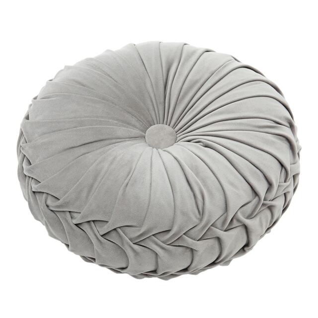 Living and Home Round Pleated Pumpkin Velvet Cushion, Grey, 45cm