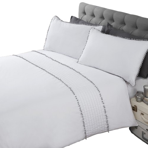 Pom Poms Polycotton Duvet Cover Set with Pillowcase White Single 1