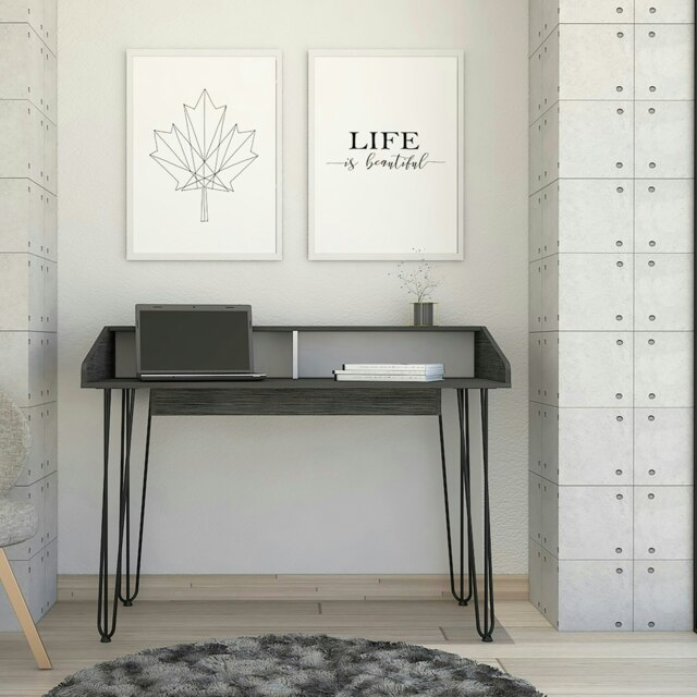 Dallas Home Office Desk with Hairpin Legs - White Finish with Stylish Central American Design and Practical Workspace White White One Size 1