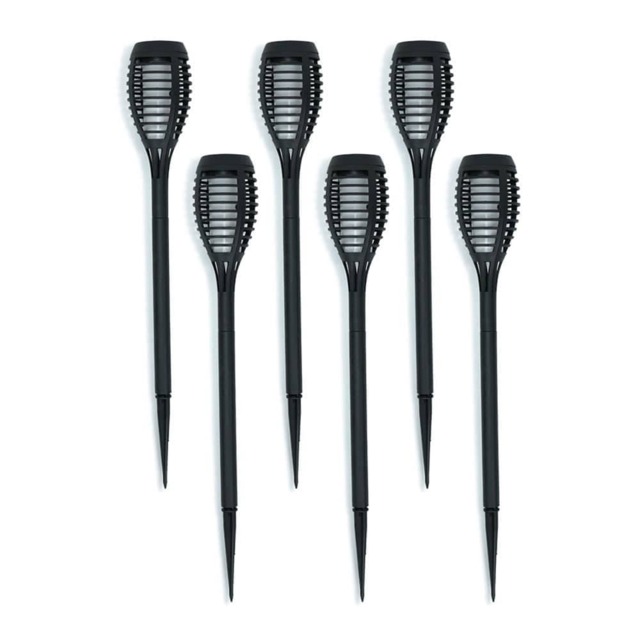 ValueLights Set of 6 Flame Black Outdoor Solar Spike Light Black