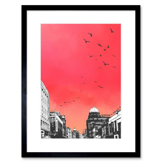 "Rooftop Birds Glasgow Scotland 9x7"" Black Framed Wall Art Print"