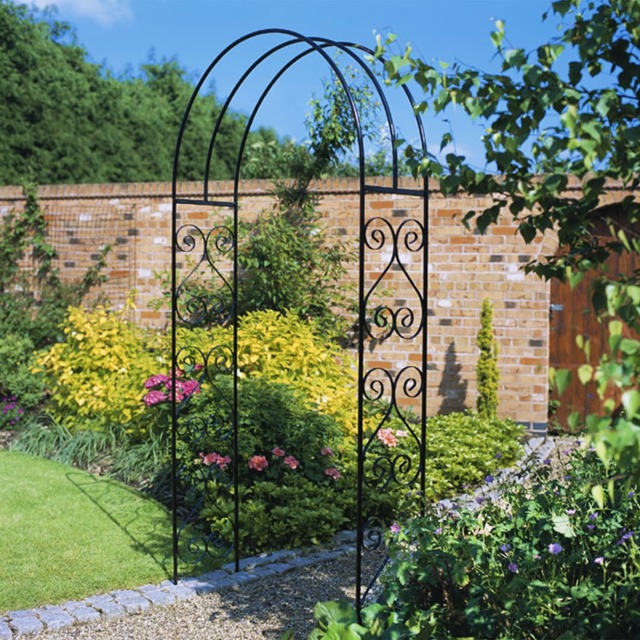 York Scroll Large Rose Arch - Solid Steel - L305 x W1524 x H2032 mm - Powder Coated Black Black 1