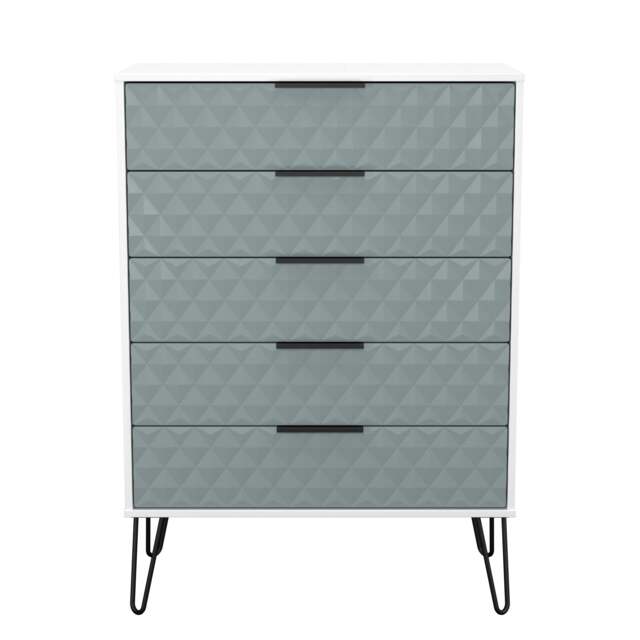 Islay 5 Drawer Chest of Drawers in Duck & White Matt (Ready Assembled) Blue Duck & White Matt