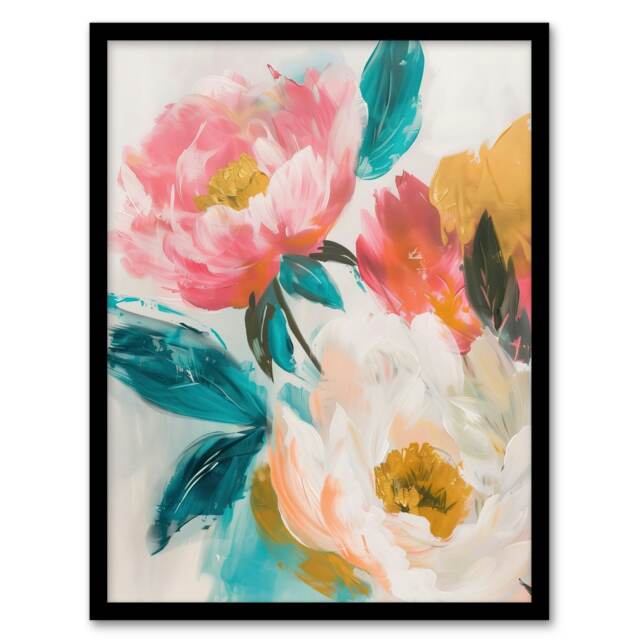 Soft Blushing Peonies Floral Bouquet Home Decor Black Framed Wall Art Print A4