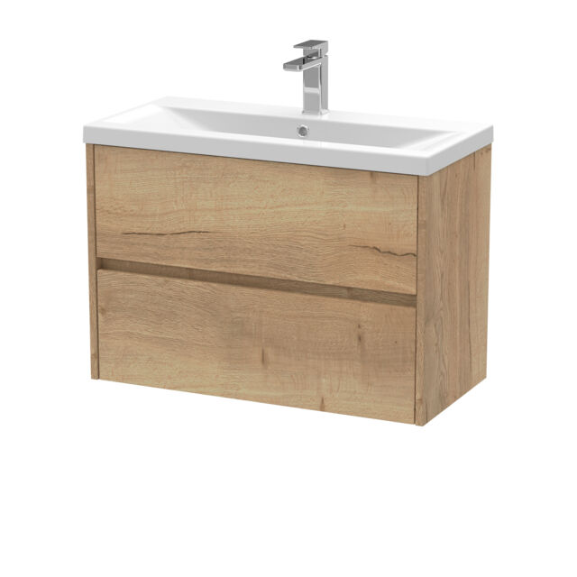 Balterley Edge Square Wall Hung 2 Drawer Vanity Unit & Ceramic Basin - Woodgrain Autumn Oak - Balterley Brown Autumn Oak