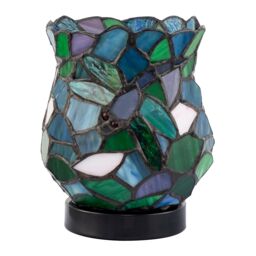 Dragonfly Themed Open Top Blue and Green Stained Glass Tiffany Lamp