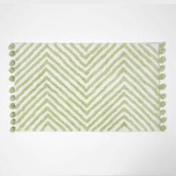 Homescapes Sage Green Cotton Bath Mat Tufted Zig Zag with Pom Pom Edges - 50 x 80 cm Green