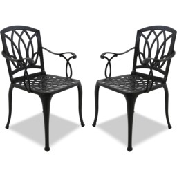 Centurion Supports Positano 2-Large Garden and Patio Bistro Chairs with Armrests in Cast Aluminium Black