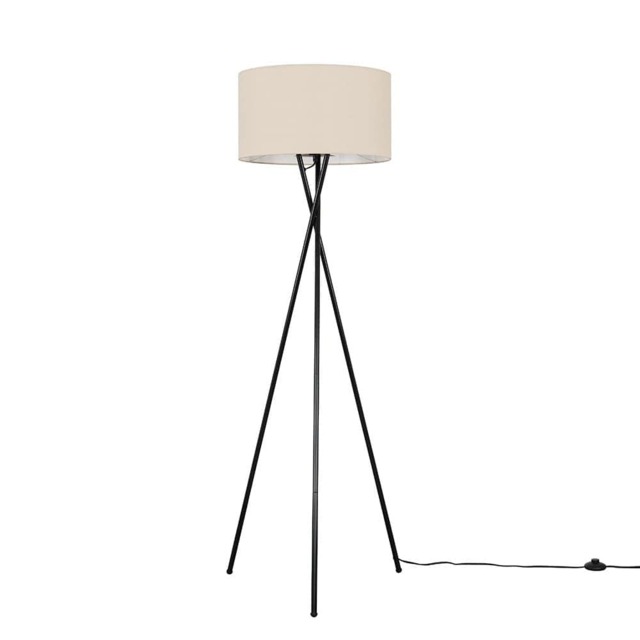 ValueLights Camden Black Tripod Floor Lamp Cream Shade and Bulb