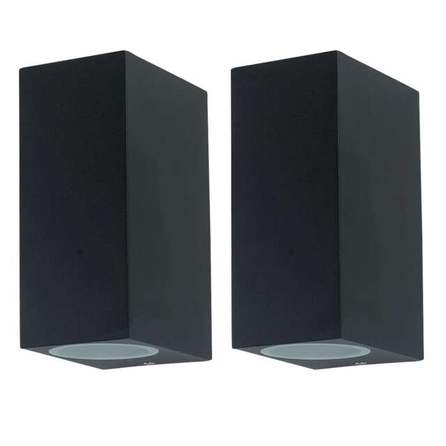Set of 2 Falmouth - Black Up Down Outdoor IP44 Wall Lights Black Clear 2