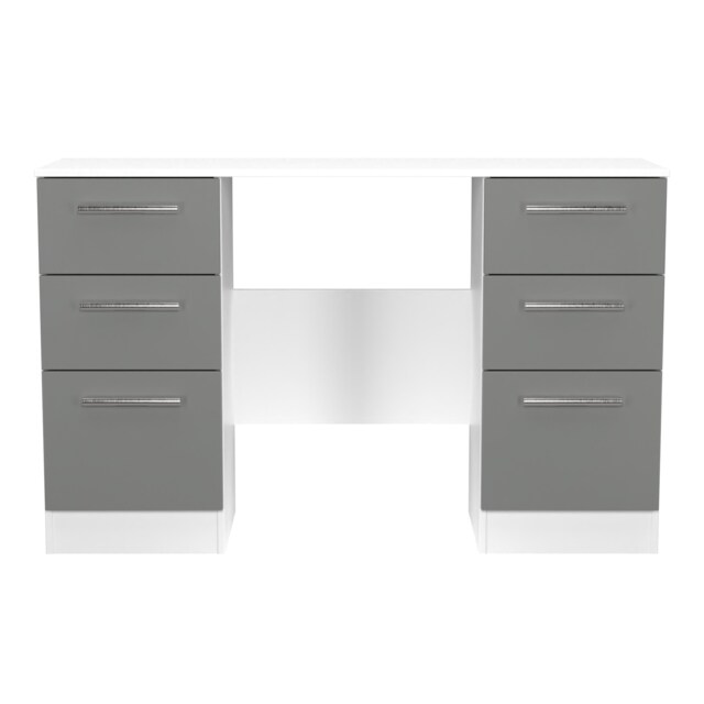 Trent 6 Drawer Kneehole Desk in Dusk Grey & White Matt (Ready Assembled) Grey Dusk Grey & White Matt