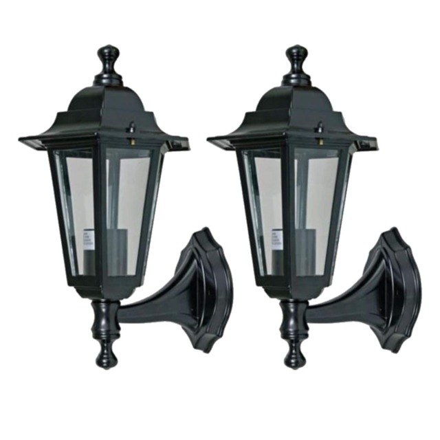 Set of 2 Cumbria - Black with Clear Six Sided IP44 Outdoor Wall Lights