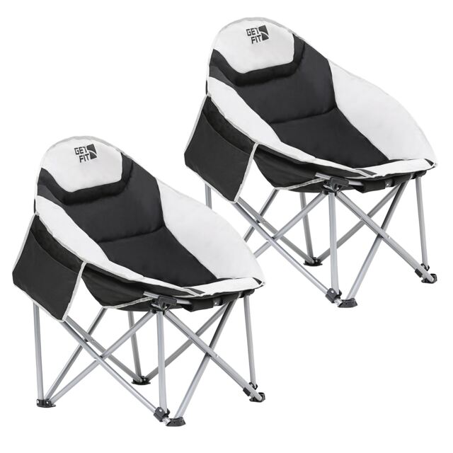 Get Fit Moon Camping Chair - Portable Outdoor Premium Folding Chair With Magazine Pocket, Cup Holder & Carry Bag - Capacity 130Kg - 2 Pack Grey 2