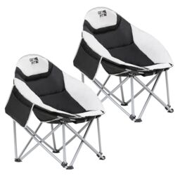 Get Fit Moon Camping Chair - Portable Outdoor Premium Folding Chair With Magazine Pocket, Cup Holder & Carry Bag - Capacity 130Kg - 2 Pack Grey 2