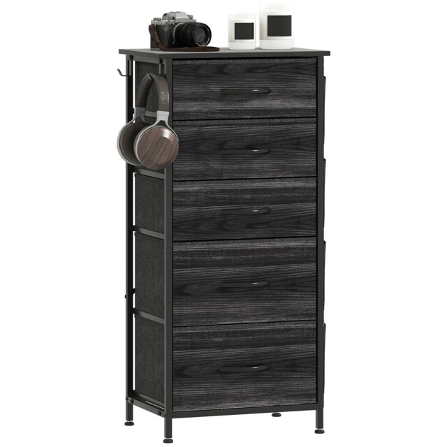HOMCOM Fabric Chest of Drawers, 5 Drawer Dresser for Bedroom, Black Black Black 1