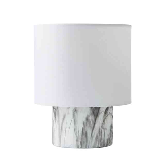 ValueLights Melanie White Marble Effect Table Lamp White Linen Shade and Bulb